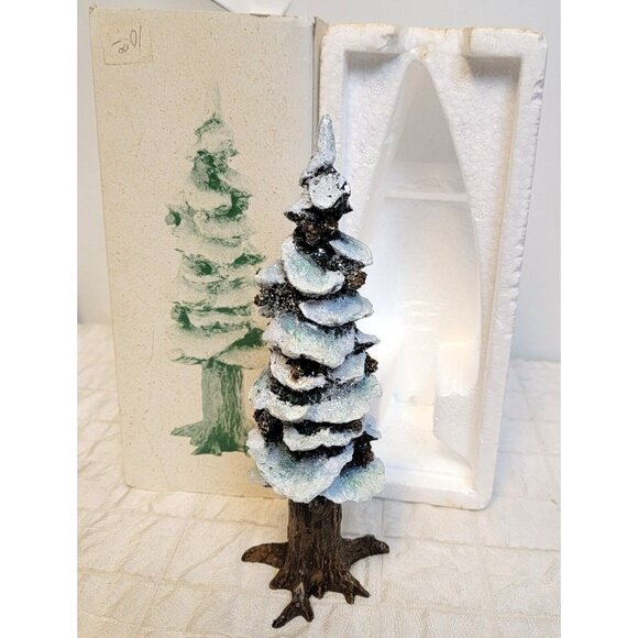 VTG 1991 Dept 56 Heritage Village 8'' Pole Pine Tree 5528-0 Cold Cast Porcelain - Picture 1 of 8
